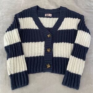 Girls Knit Cardigan Sweater in Size 7 Navy & White Stripe